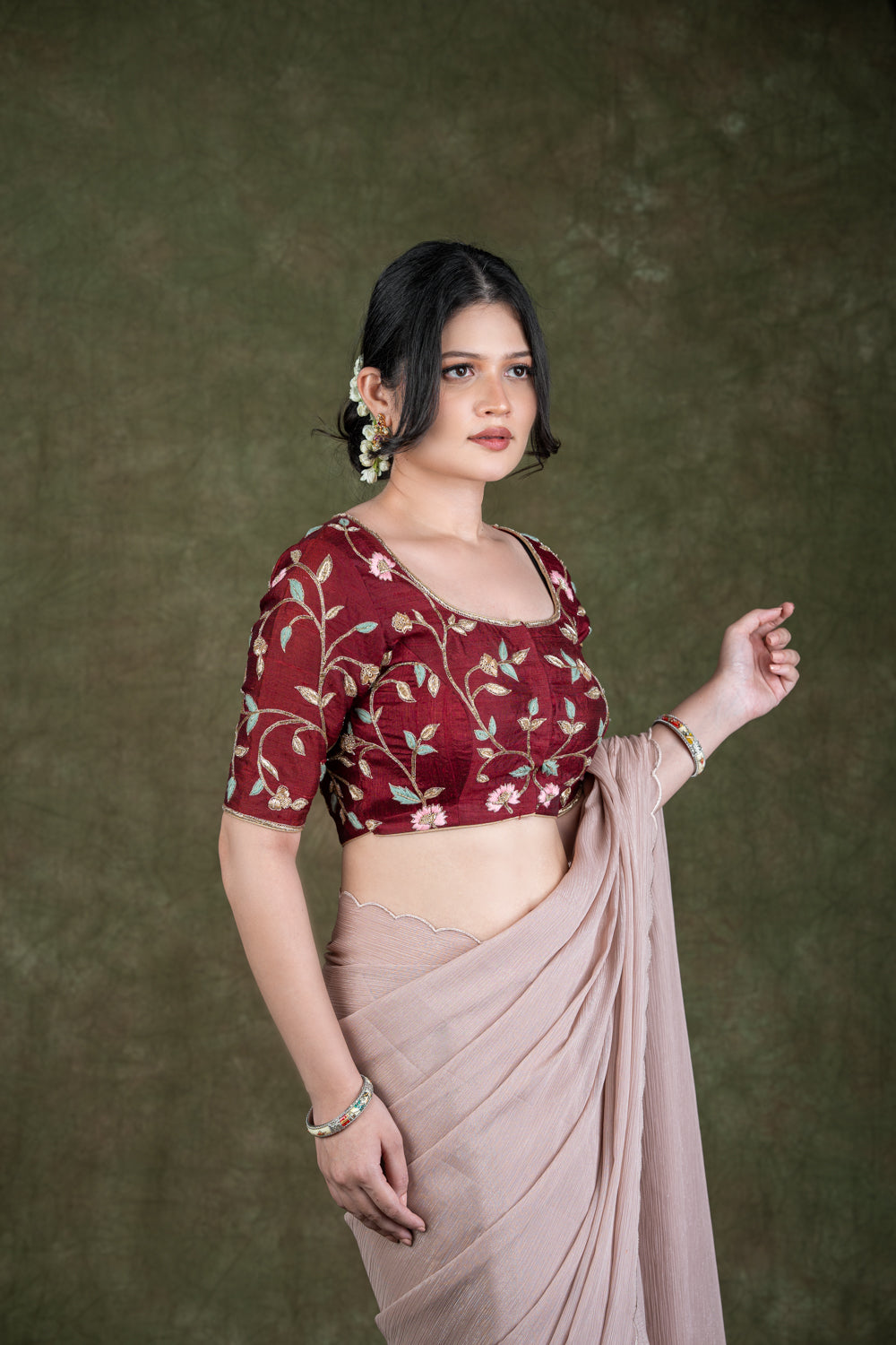 Maroon Raw Silk Blouse with zardosi and thread Embroidery