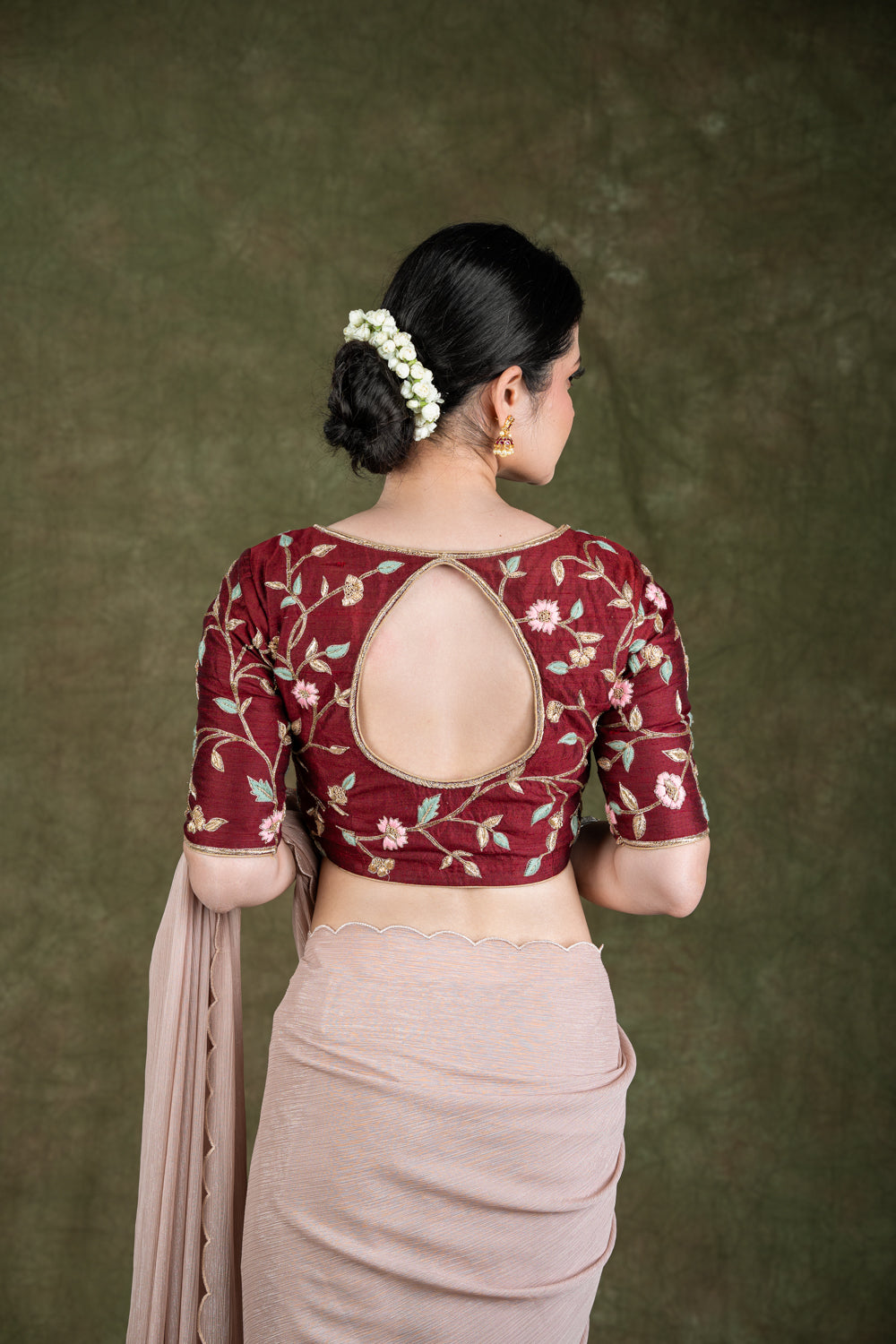 Maroon Raw Silk Blouse with zardosi and thread Embroidery