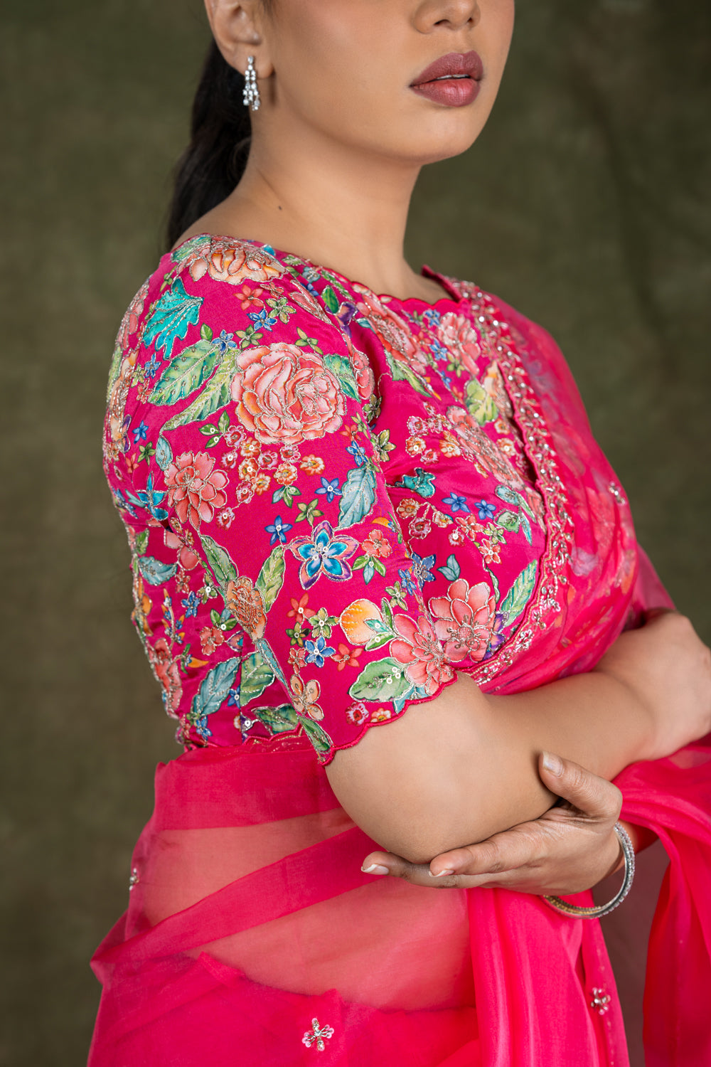 Pink organza saree set