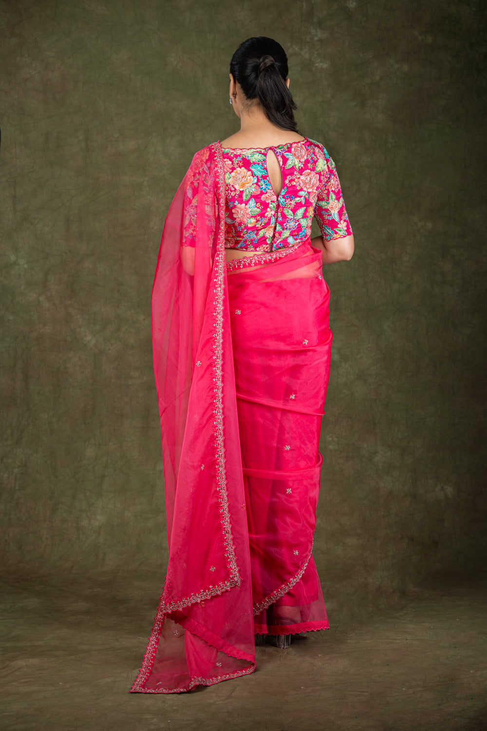 Pink organza saree set