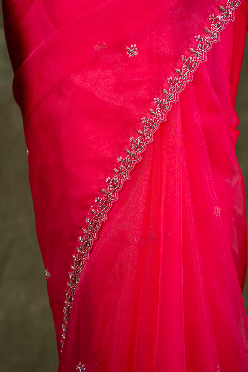 Pink organza saree set