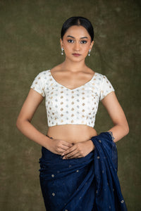 Cream Brocade Blouse for wedding and festive wear for wedding and festive wear
