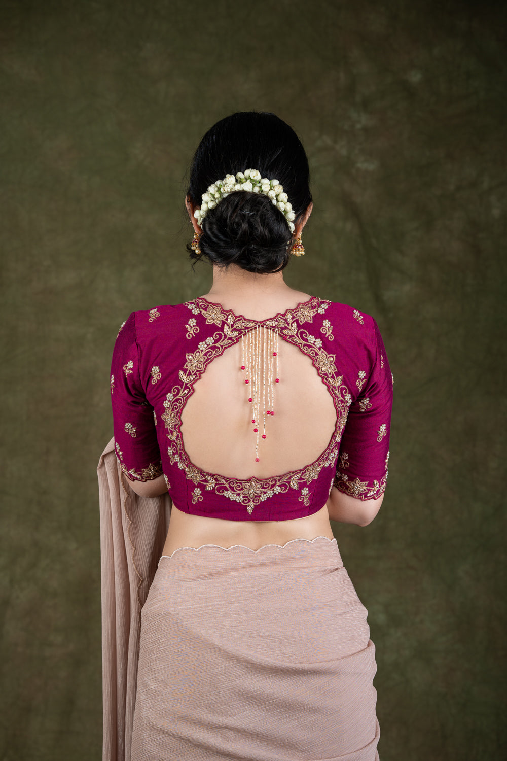 Wine Pink Raw Silk Blouse with Zardosi Embroidery