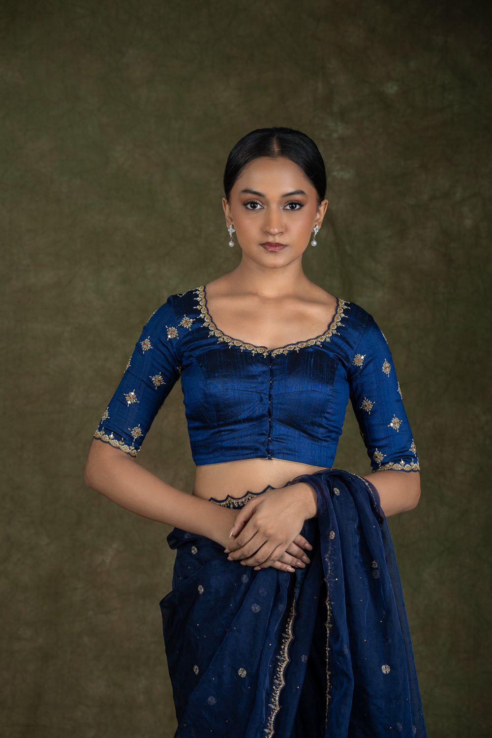 Navy Blue Rawsilk Zardosi Embroidered Blouse