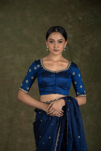 Navy Blue Rawsilk Zardosi Embroidered Blouse for wedding and festive wear