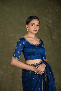 Navy Blue Rawsilk Zardosi Embroidered Blouse for wedding and festive wear