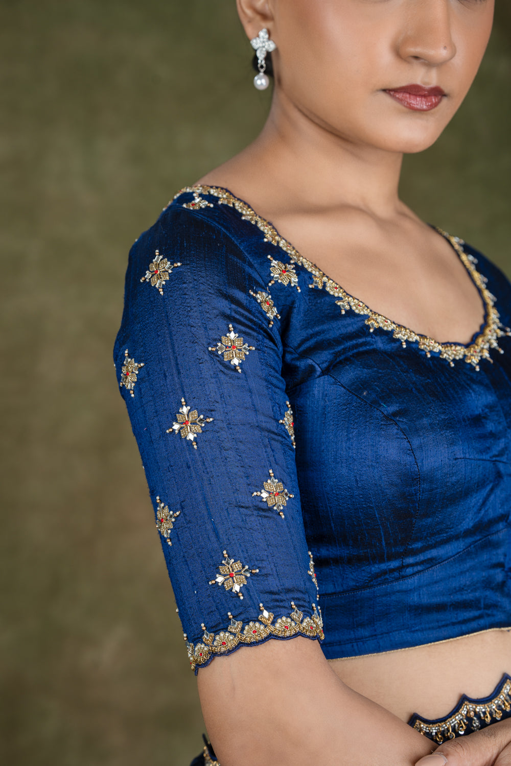 Navy Blue Rawsilk Zardosi Embroidered Blouse