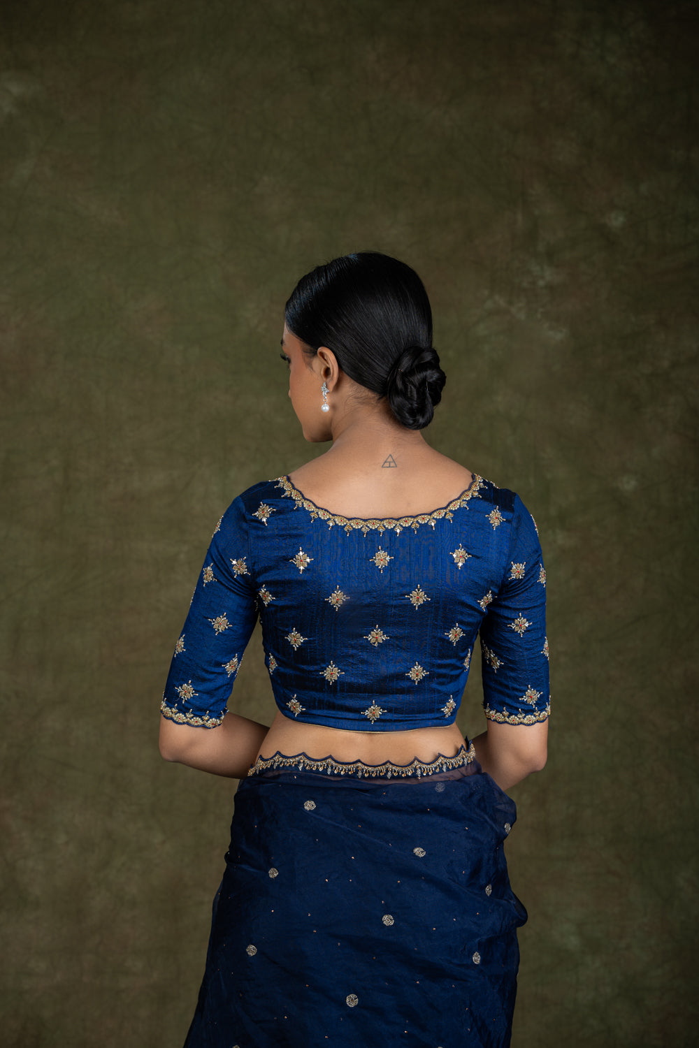 Navy Blue Rawsilk Zardosi Embroidered Blouse