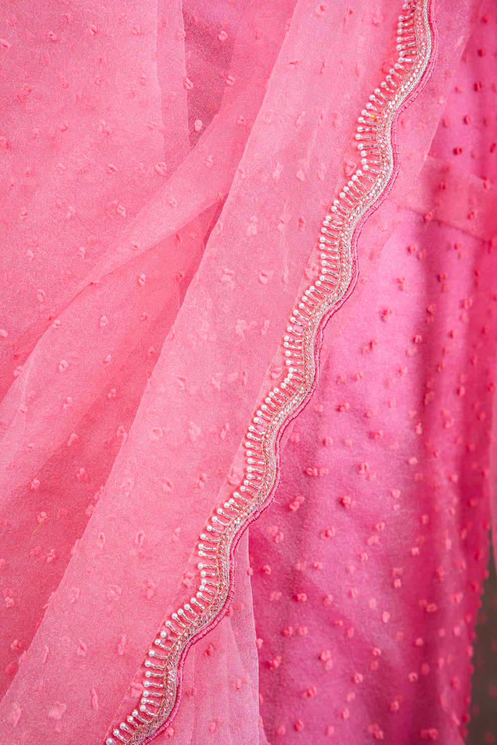 Pink organza saree set