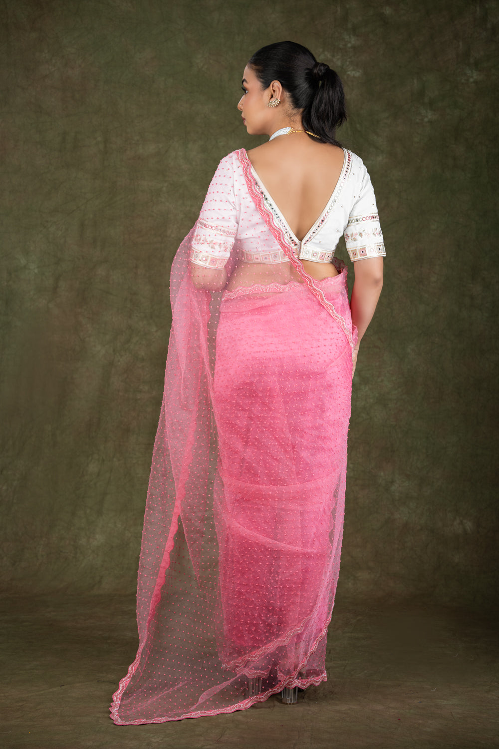 Pink organza saree set