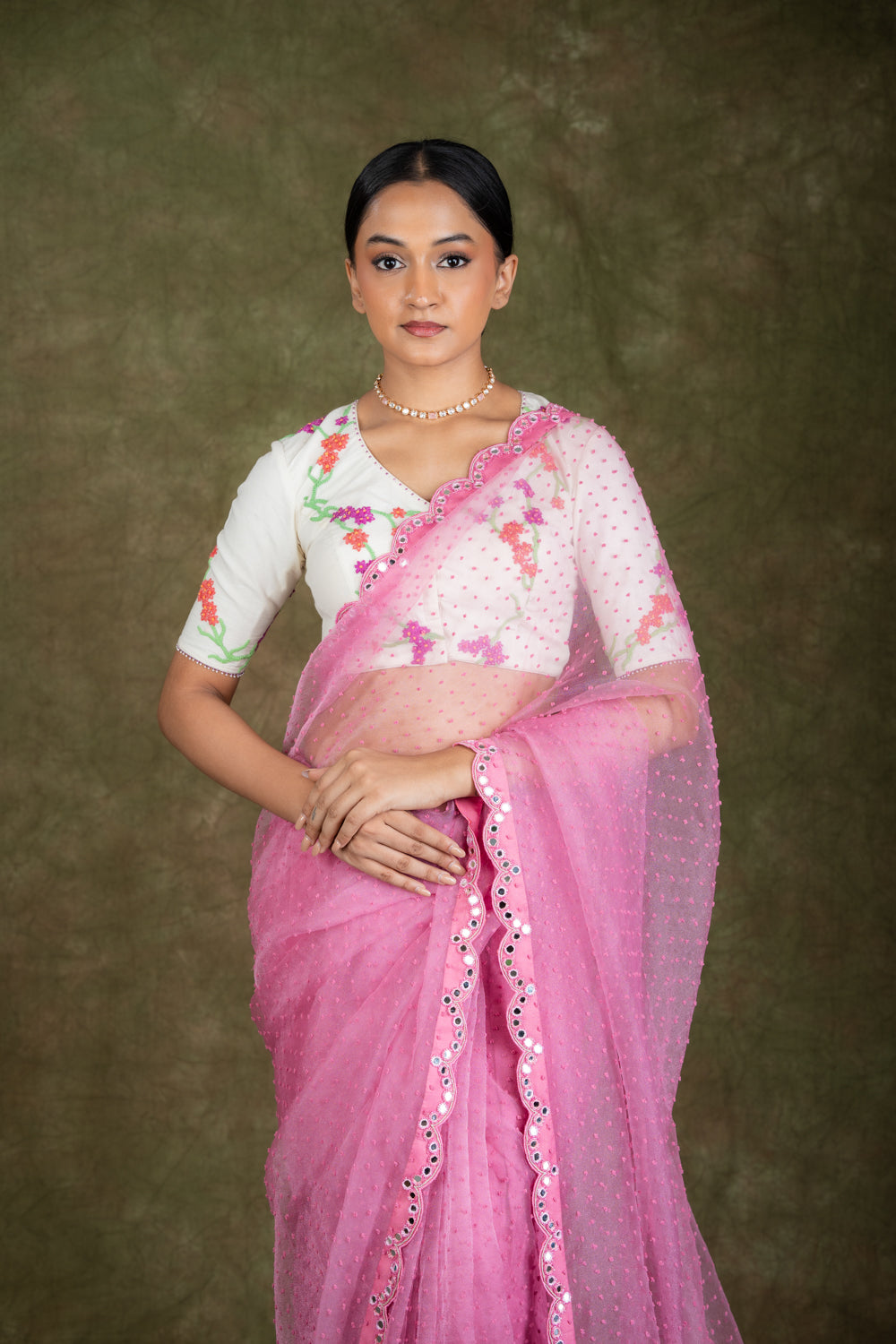 Onion Pink Organza Saree set