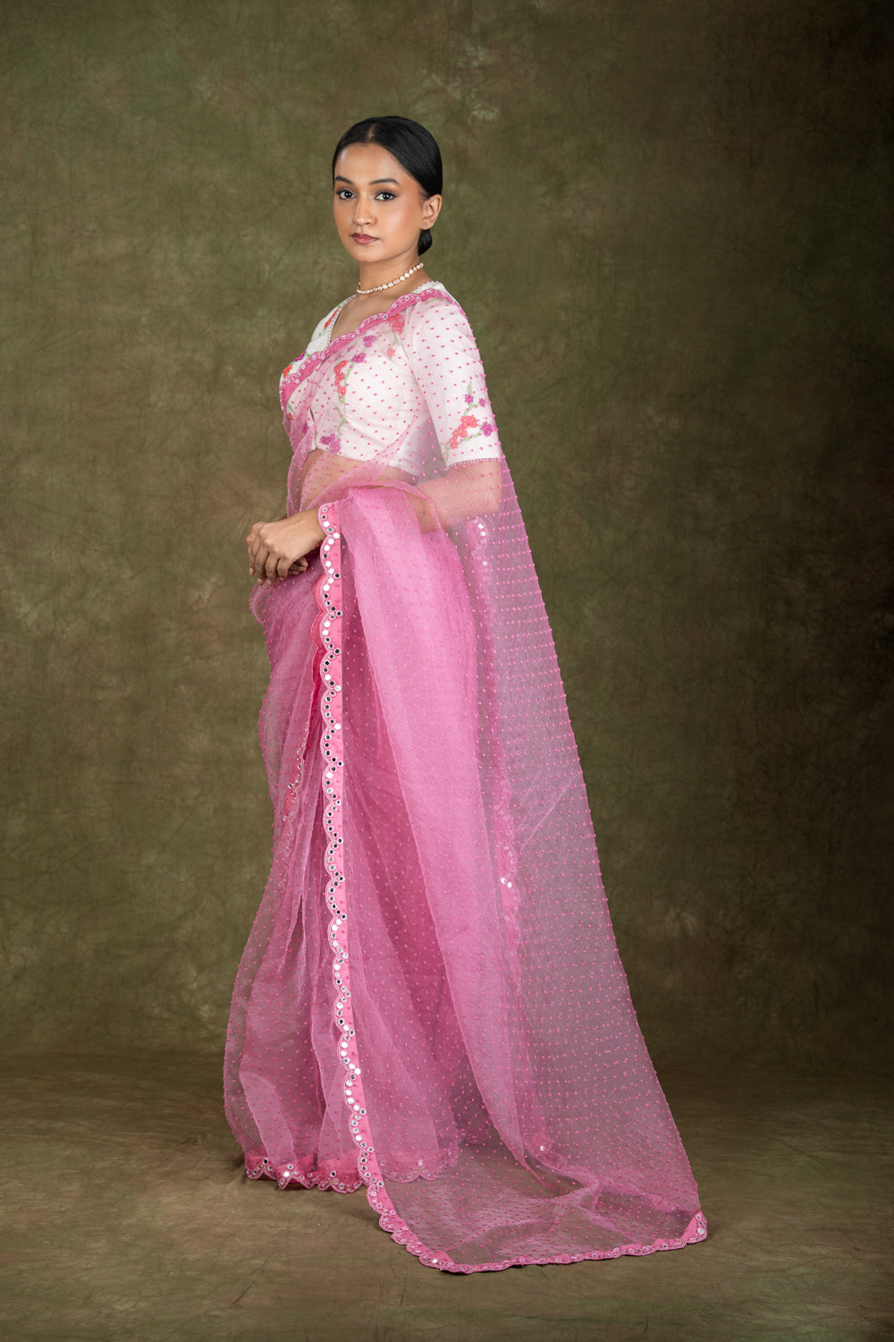 Onion Pink Organza Saree set