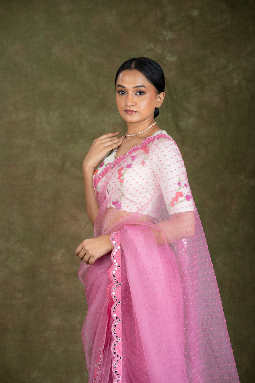 Onion Pink Organza Saree set