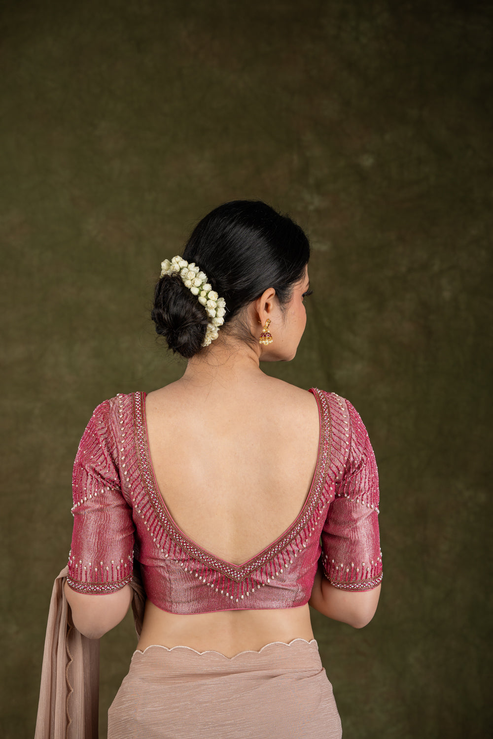 Pink Tissue Blouse with Bead Work