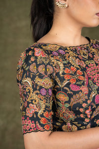 Black Floral Printed Blouse for wedding and festive wear
