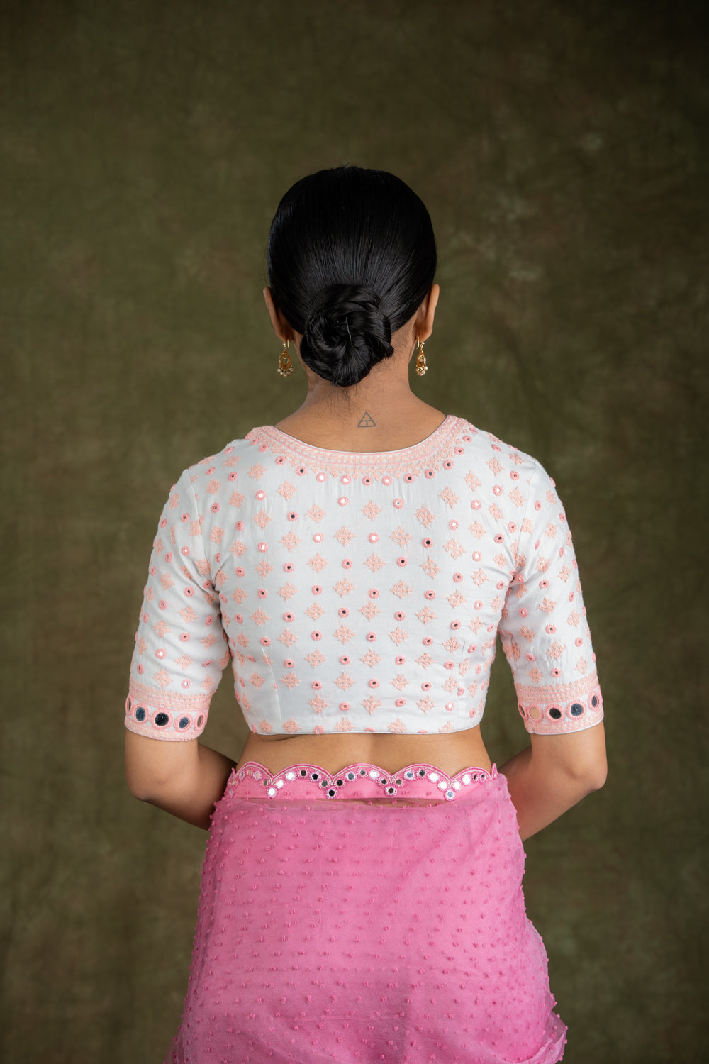 Cream Cotton Kutch work Blouse with Peach Thread