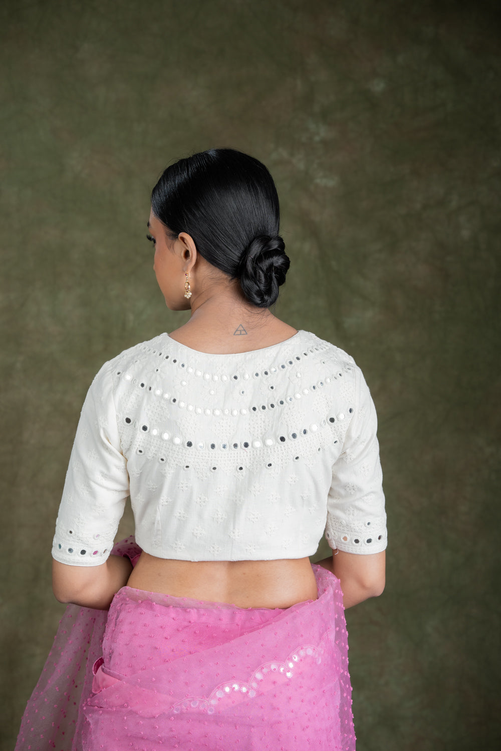 White Cotton Blouse with Mirror Work Blouse