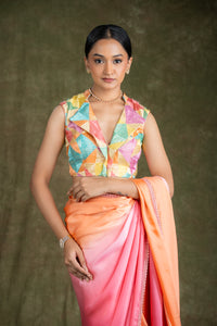 Peach and Pink silk saree set for wedding and festive wear