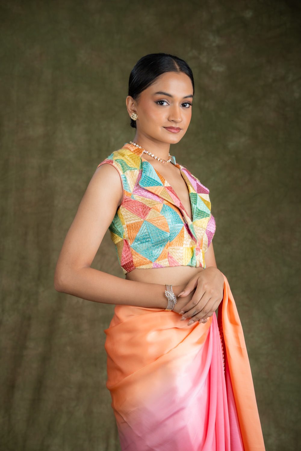 Peach and Pink silk saree set