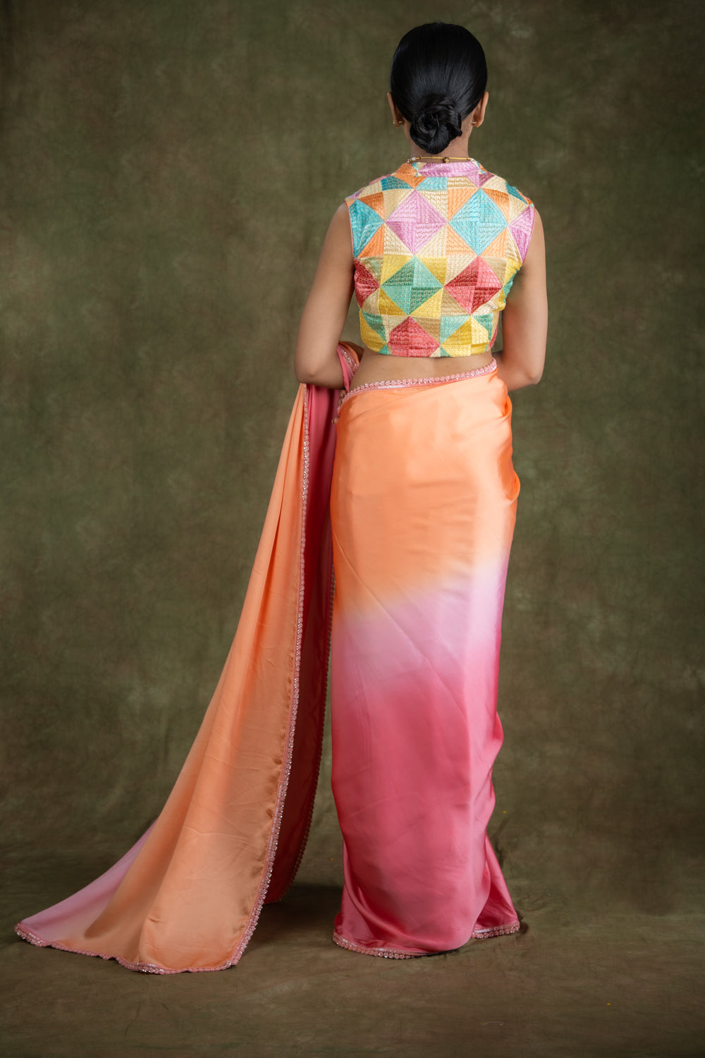 Peach and Pink silk saree set