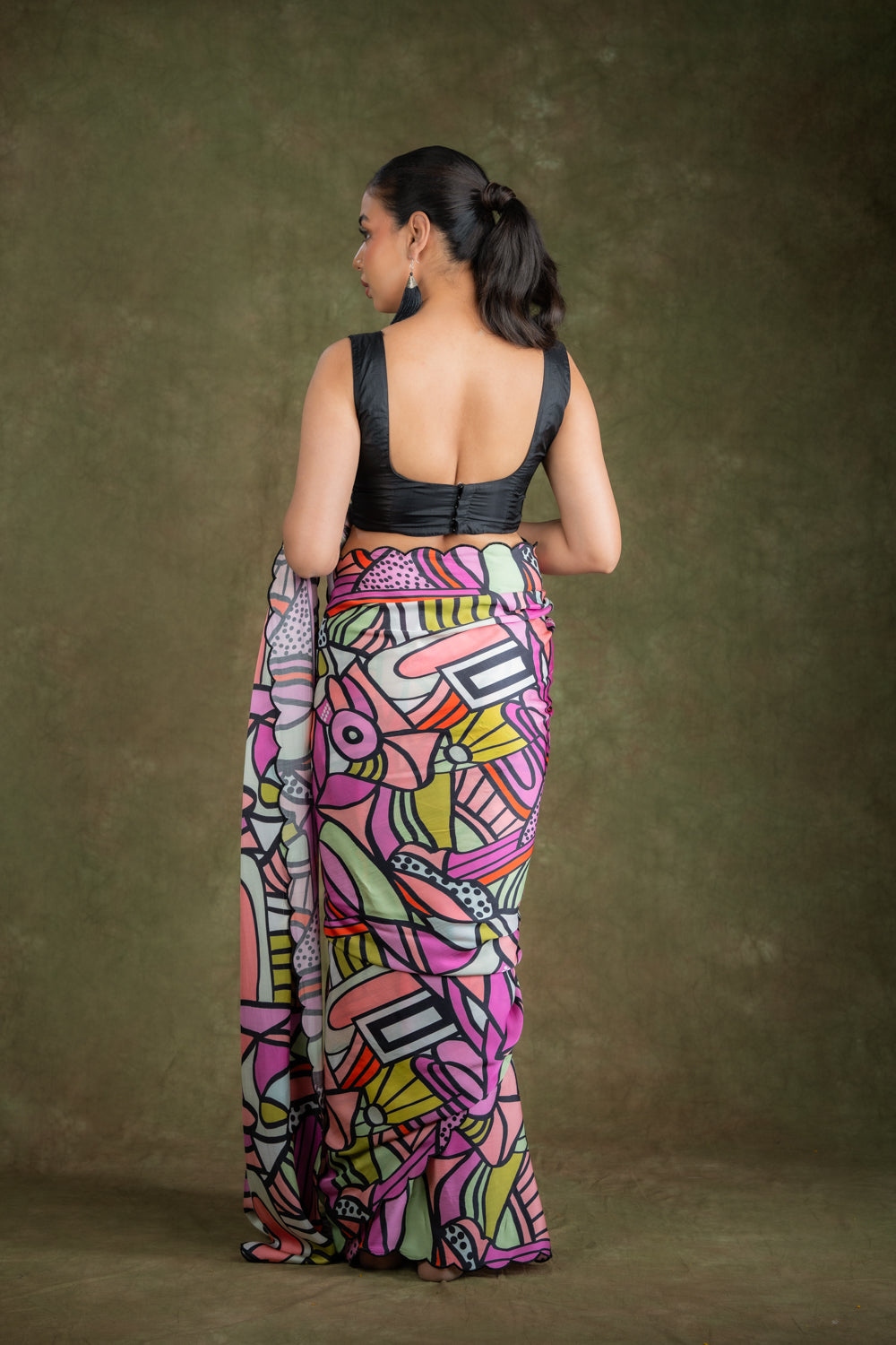 Multi-Color Abstract print saree set