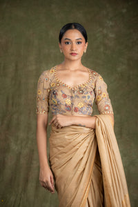 Beige Kalamkari Blouse for wedding and festive wear