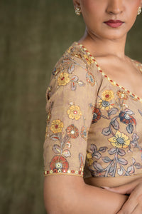 Beige Kalamkari Blouse for wedding and festive wear