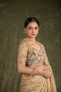 Beige Kalamkari Blouse for wedding and festive wear