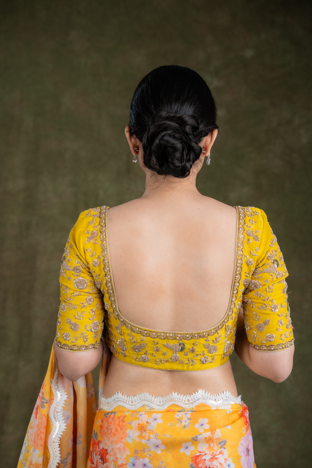 Yellow Raw Silk Hand Embroidered Blouse