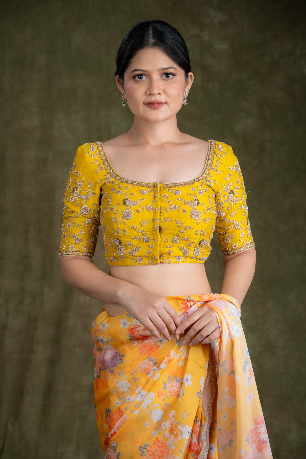 Yellow Raw Silk Hand Embroidered Blouse