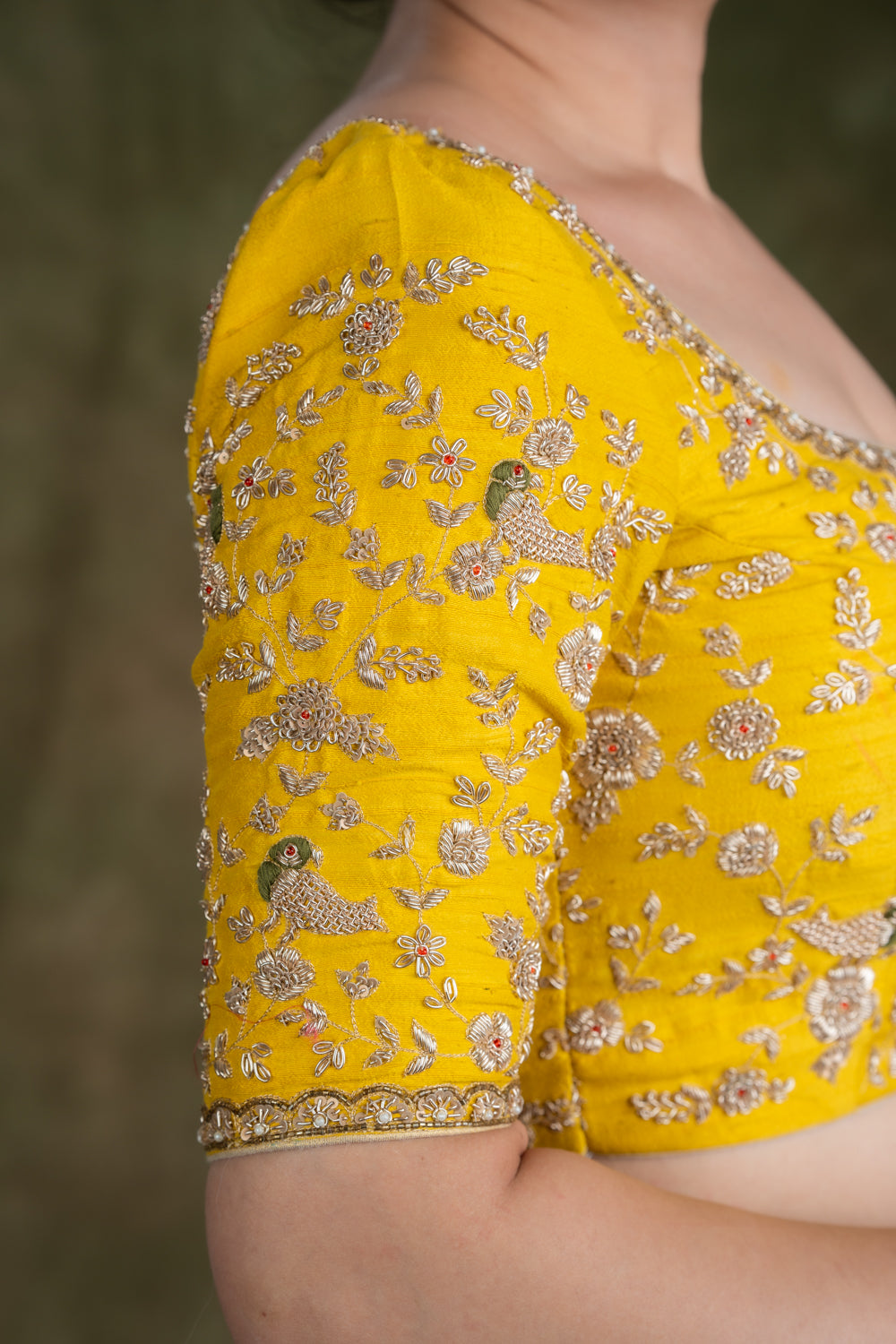 Yellow Raw Silk Hand Embroidered Blouse