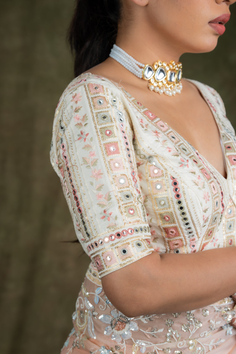 Cream Multi-Color Embroidered Blouse