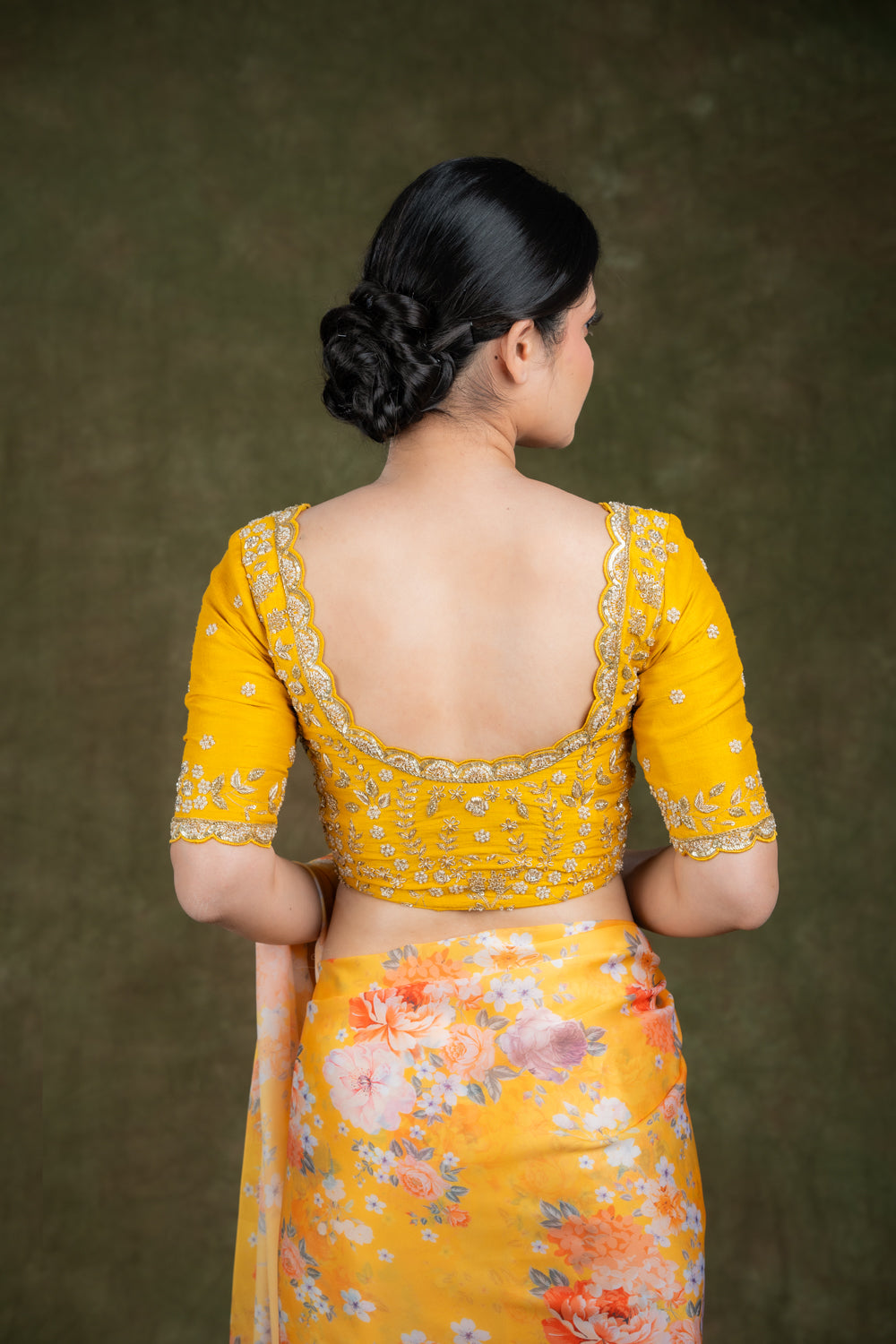 Yellow Raw Silk Blouse with zardosi and Pearl Embroidery