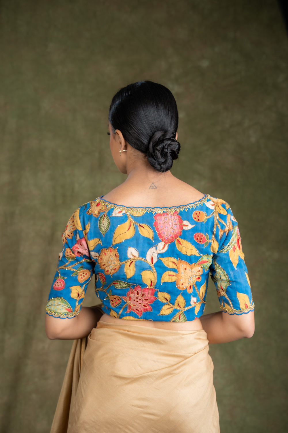 Blue Floral Printed cutwork Blouse