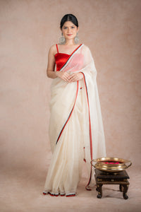 White Ghicha silk saree set for wedding and festive wear