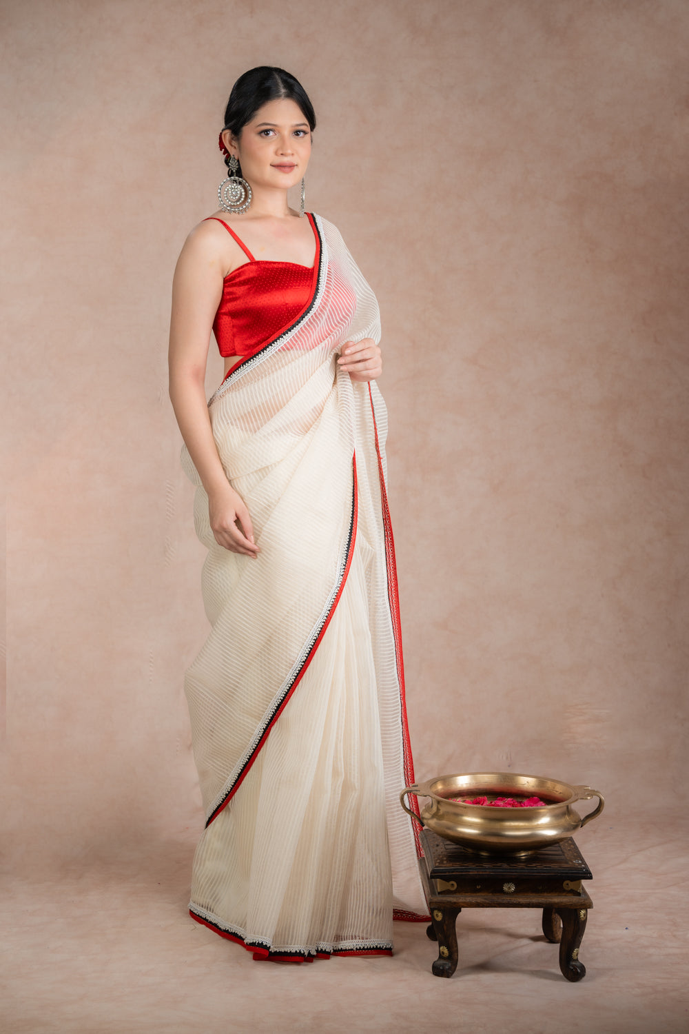 White Ghicha silk saree set