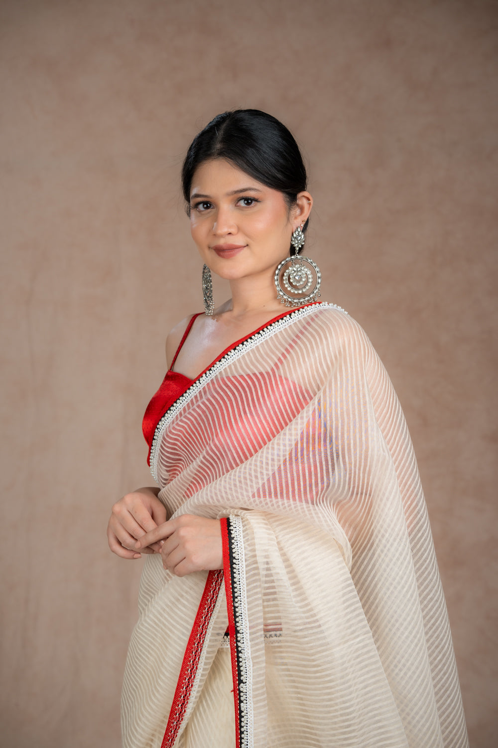 White Ghicha silk saree set