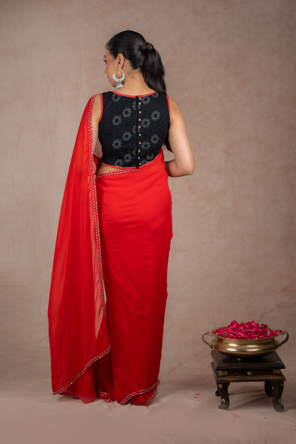 Red chiffon saree set