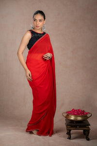 Red chiffon saree set for wedding and festive wear