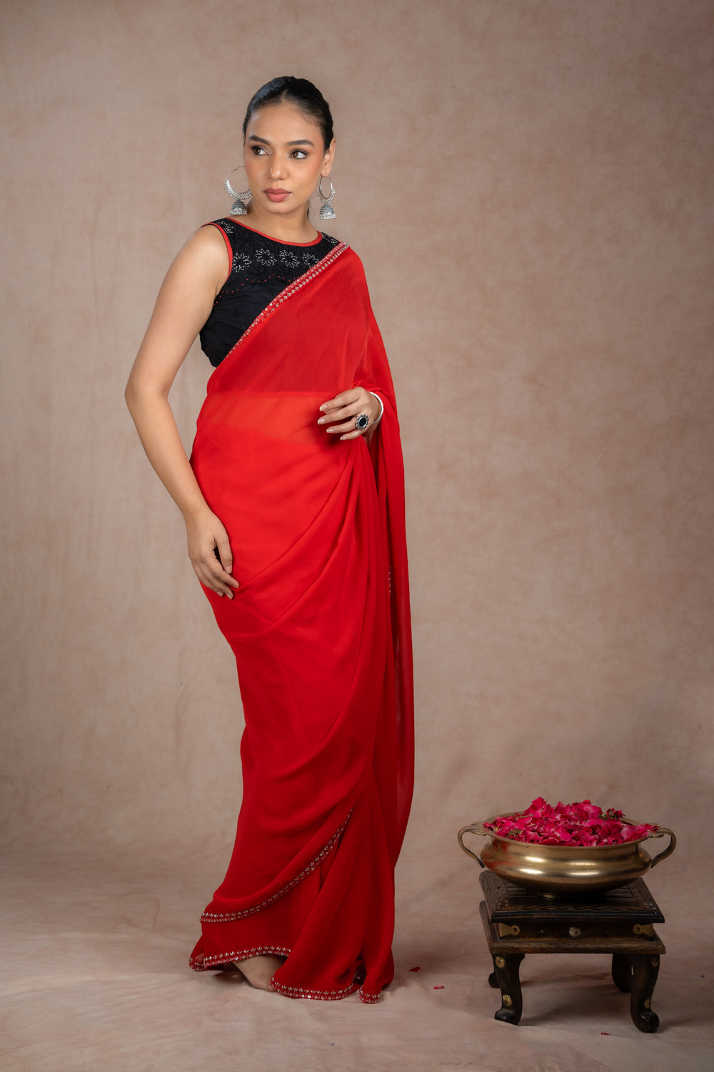 Red chiffon saree set