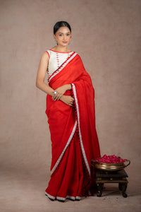 Red Ghicha silk saree for wedding and festive wear