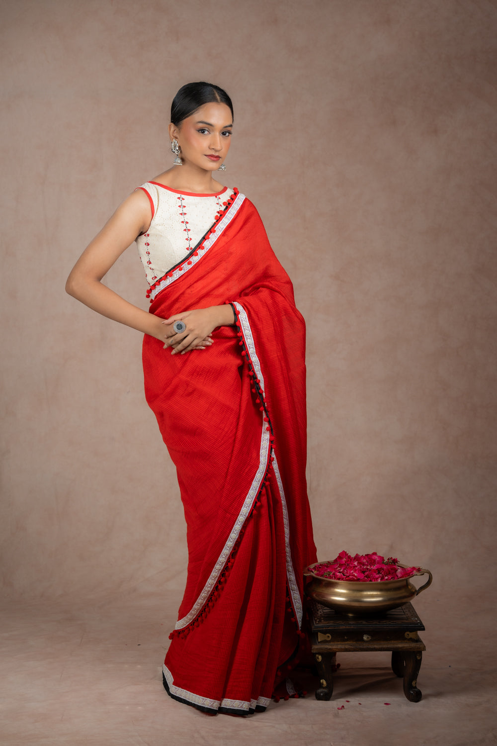 Red Ghicha silk saree