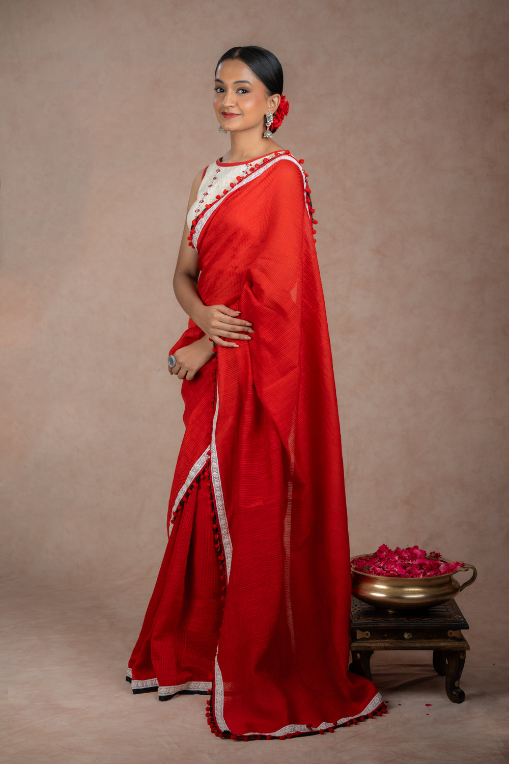 Red Ghicha silk saree