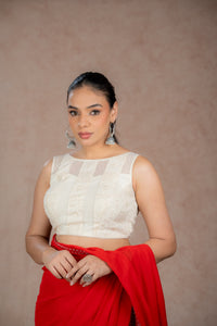 Cream Border Blouse for wedding and festive wear