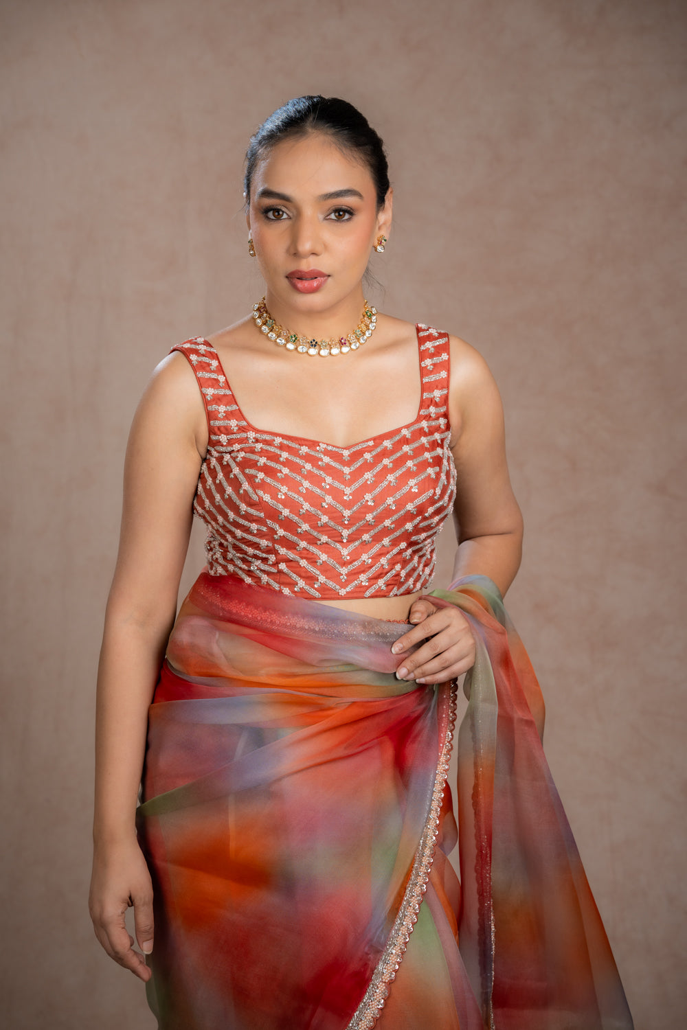 Multi-colored organza saree