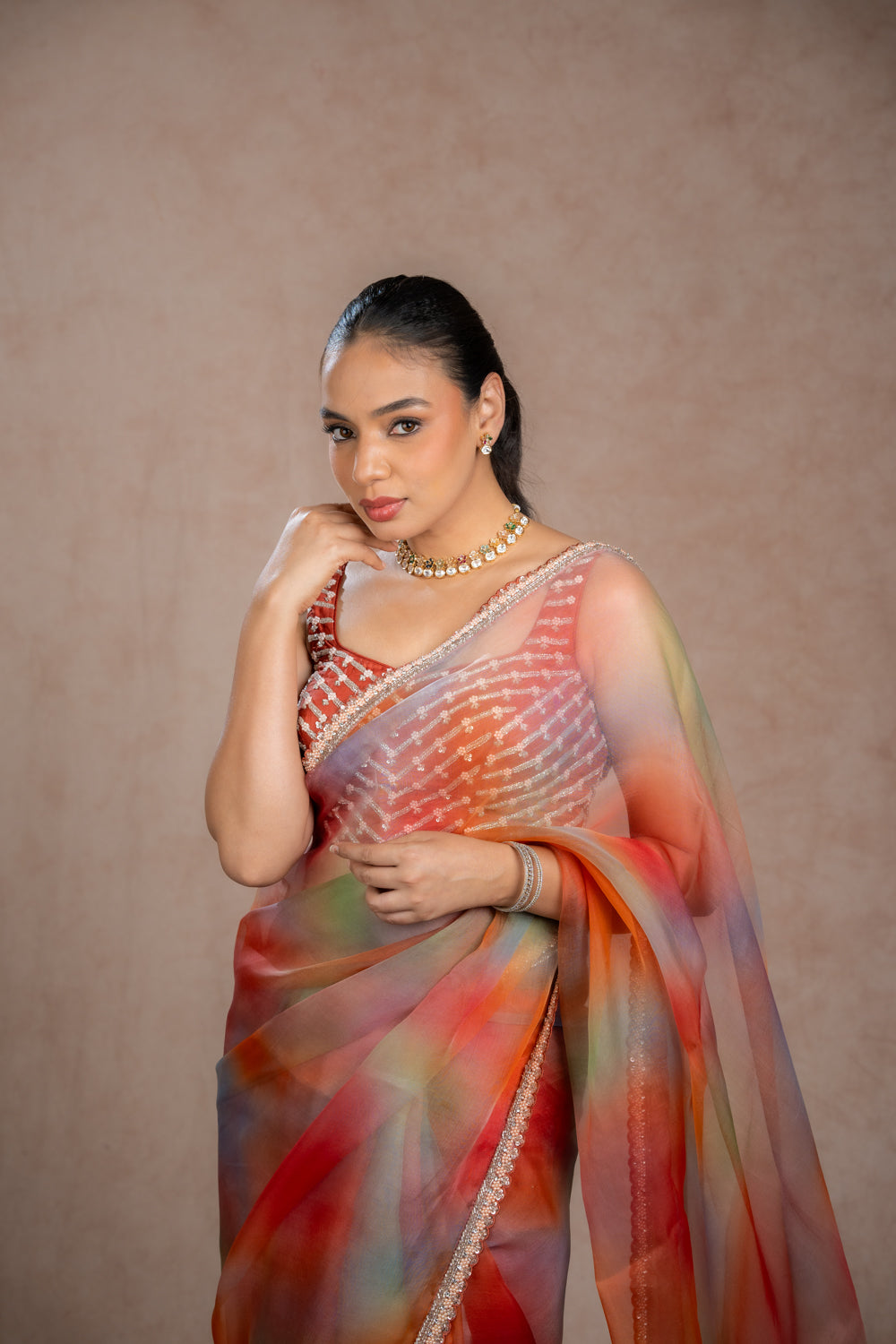 Multi-colored organza saree