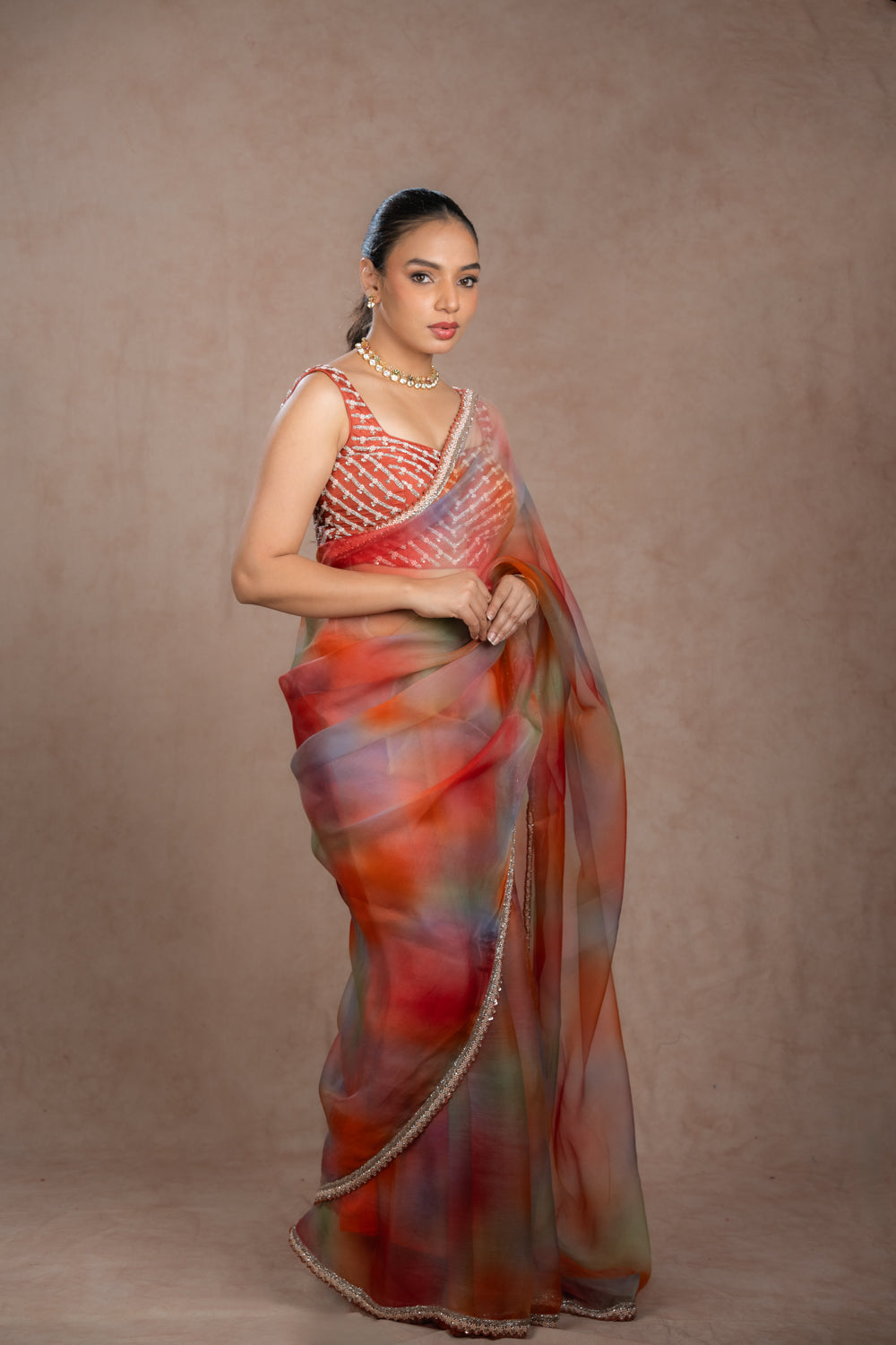 Multi-colored organza saree