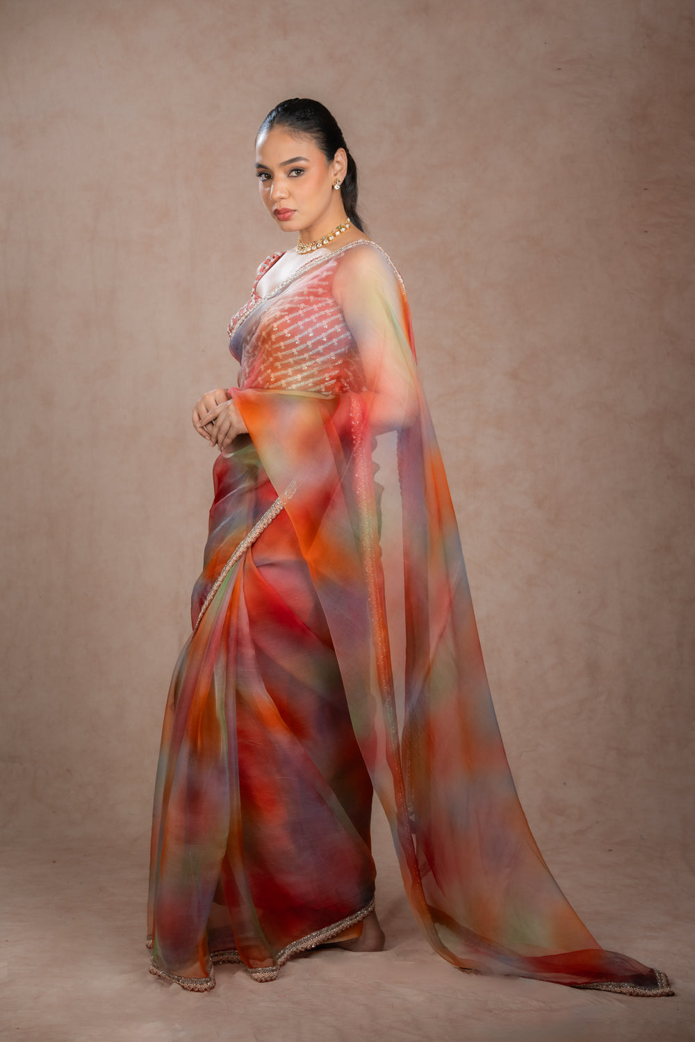 Multi-colored organza saree