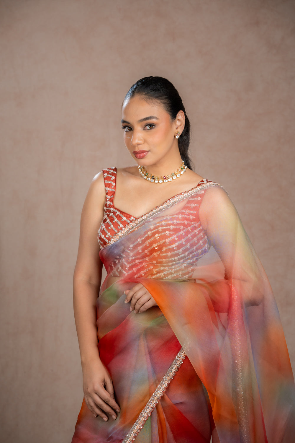 Multi-colored organza saree