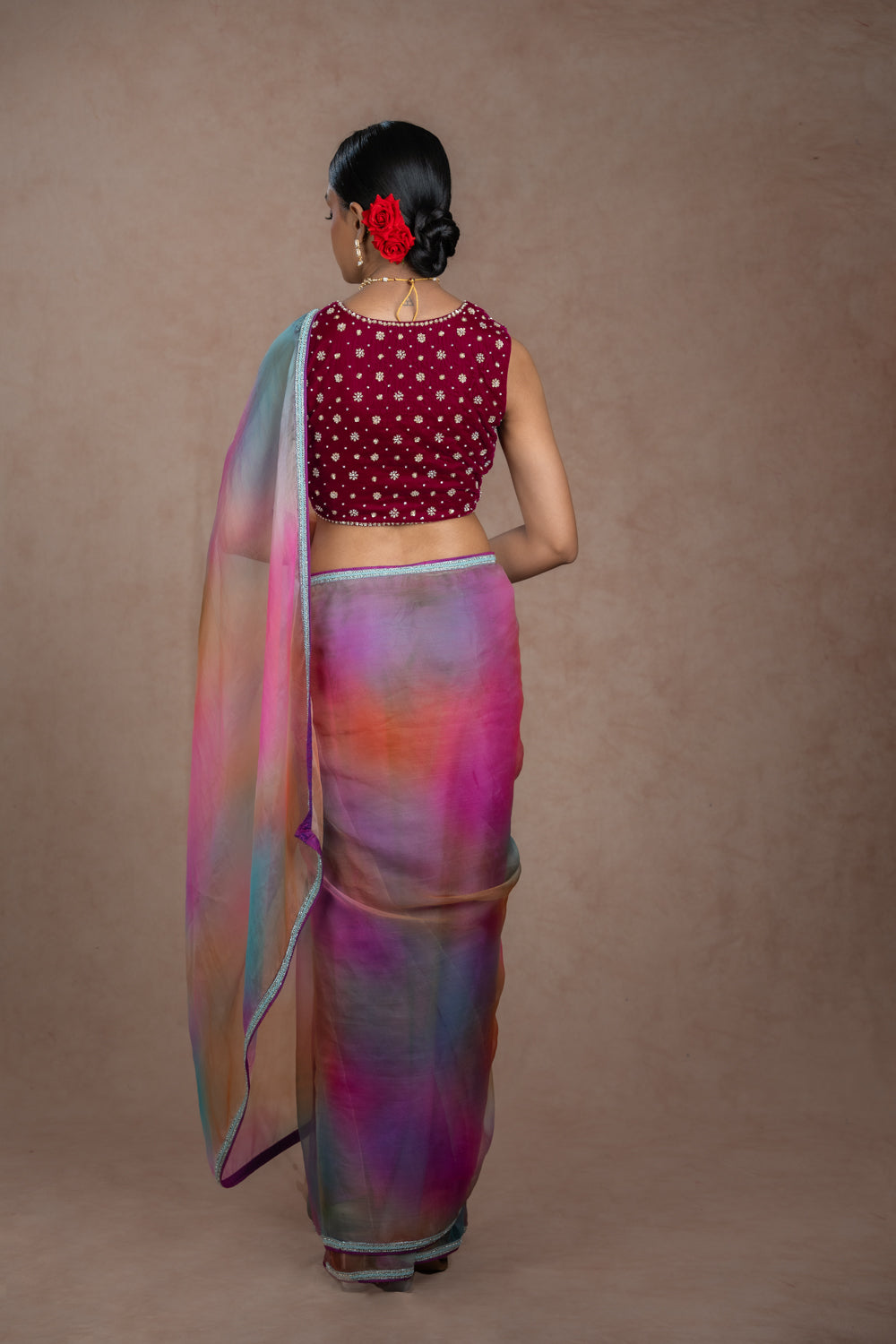 Multi-colored organza saree set